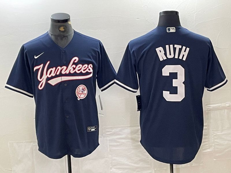 Men New York Yankees 3 Ruth Dark blue Second generation joint name Nike 2024 MLB Jersey style 4